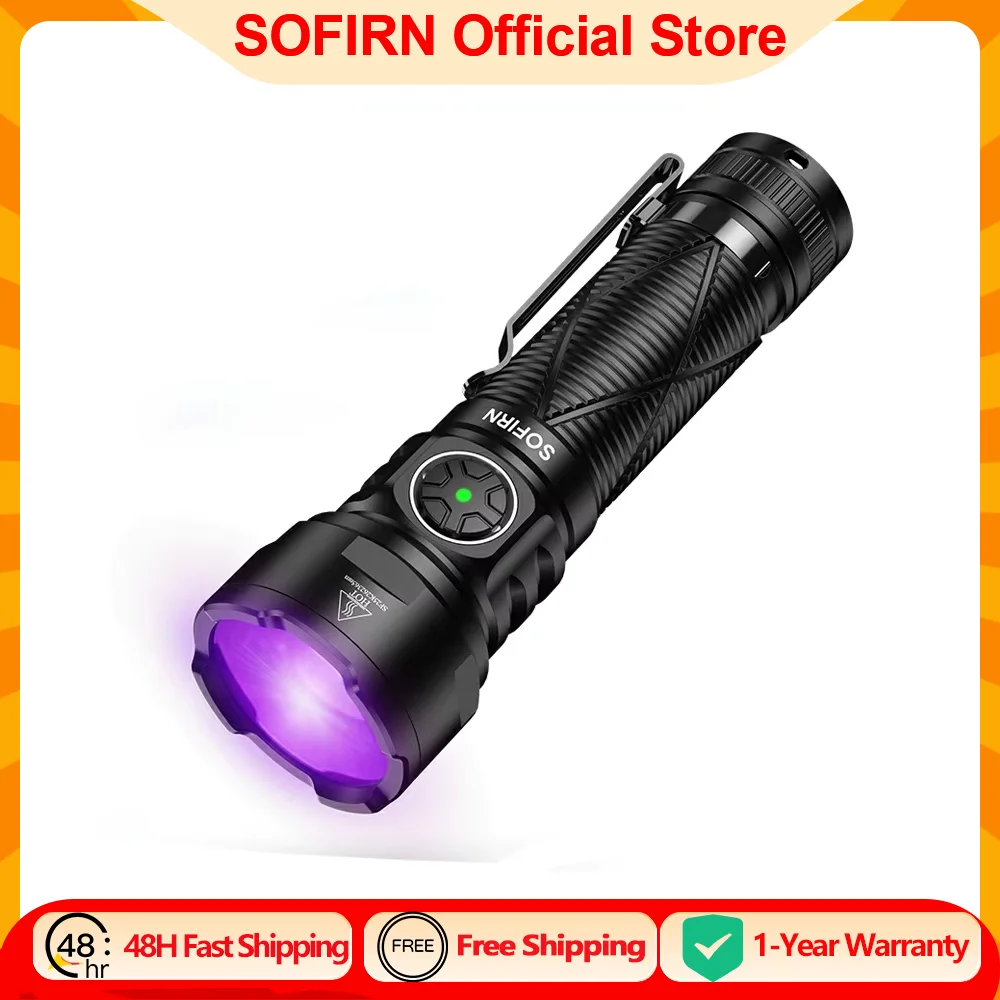 Sofirn SR15 UV Flashlight SST08 LED 365nm Powerful 21700 USB-C Rechargeable IPX8 Waterproof with Magnetic Tail for Detection