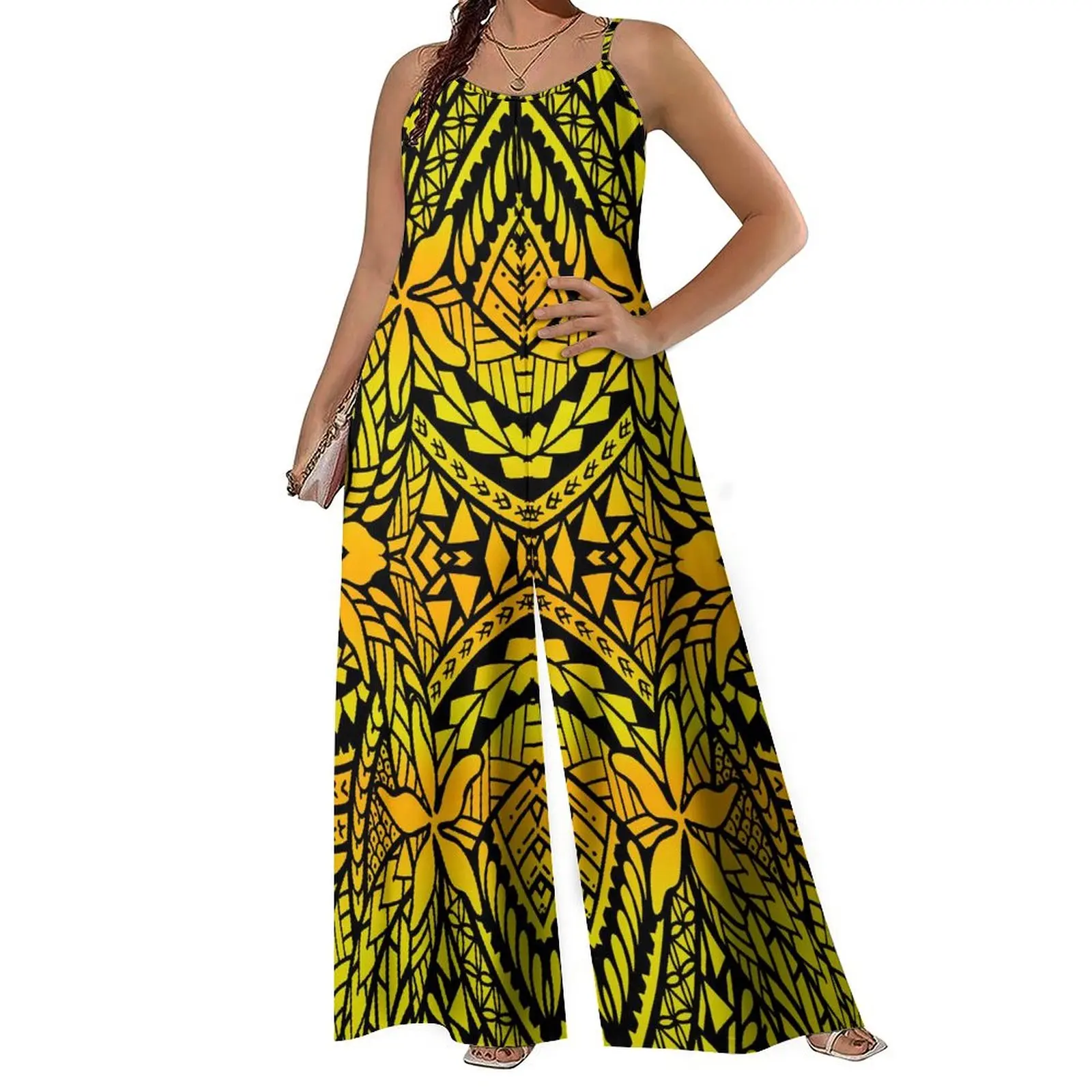 Niche Straight Trousers Romper Loose Slimming New Summer Women'S Polynesian Print Custom Stylish Women'S Strap Romper Pants