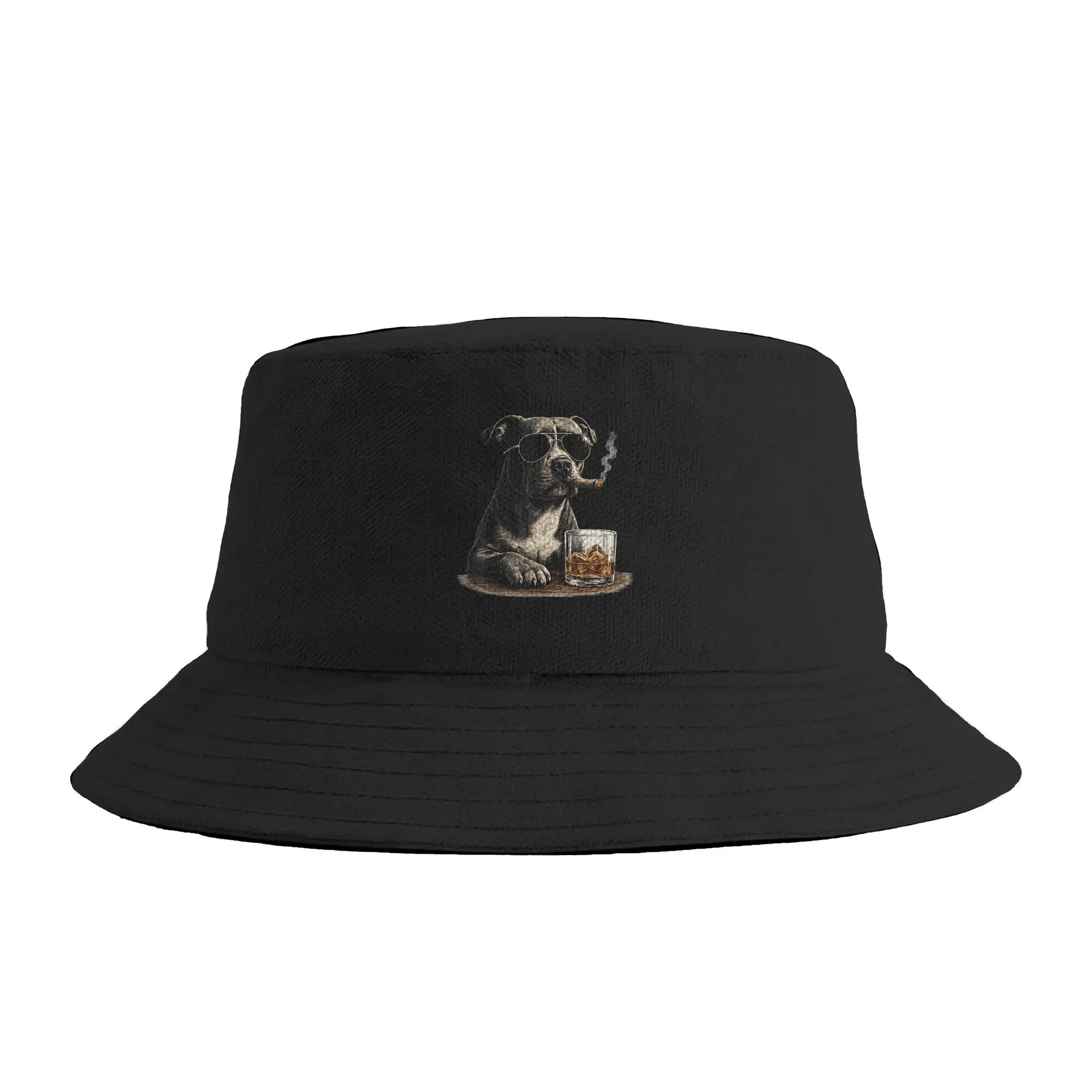 Funny Pitbull Meme Smoking Cigar Whisky Dog Bucket Hat  Hawaii Fisherman Caps Soft Fold Beach Travel Sun Hats  Funny Printed Cap