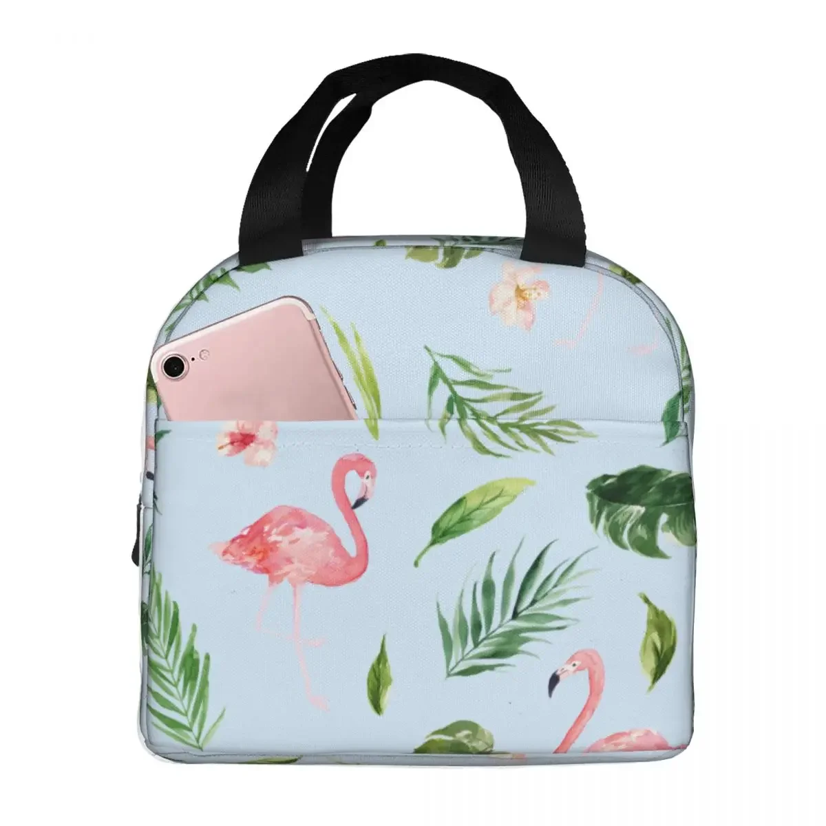 Watercolor Tropical Flamingo Palm Leaves Lunch Bags Portable Insulated Cooler Thermal Cold Food Picnic Lunch Box for Women Girl