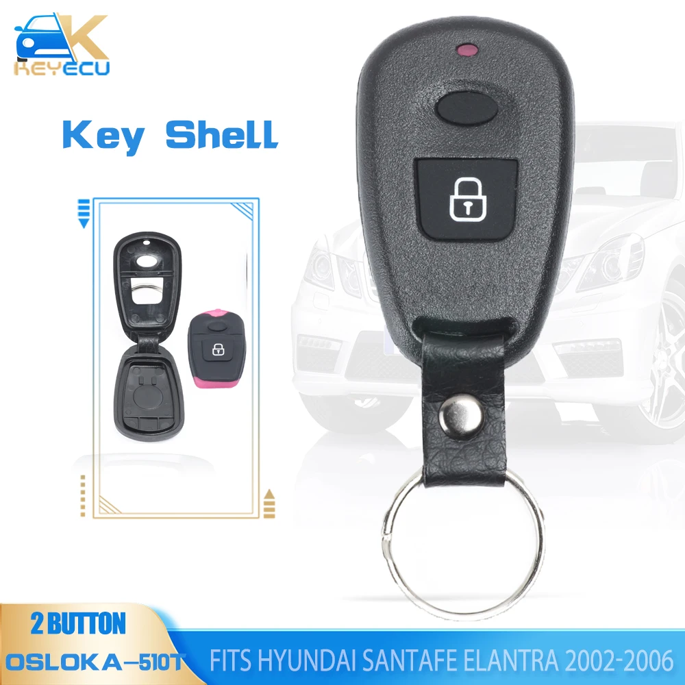 

KEYECU Remote Key Shell Case 2 Button Fob + Rubber Button Pad for Hyundai Santa Fe Elantra With Battery Holder