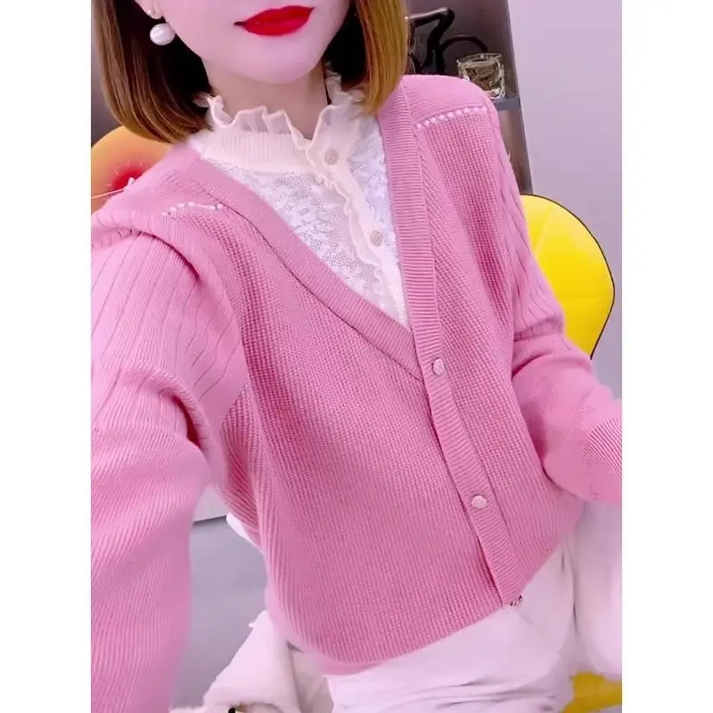 Blouse Knitwear Women's Autumn/Winter Lace Undershirt Turtleneck Knit Slimming Stylish Minimalist Casual Niche Versatile Elegant