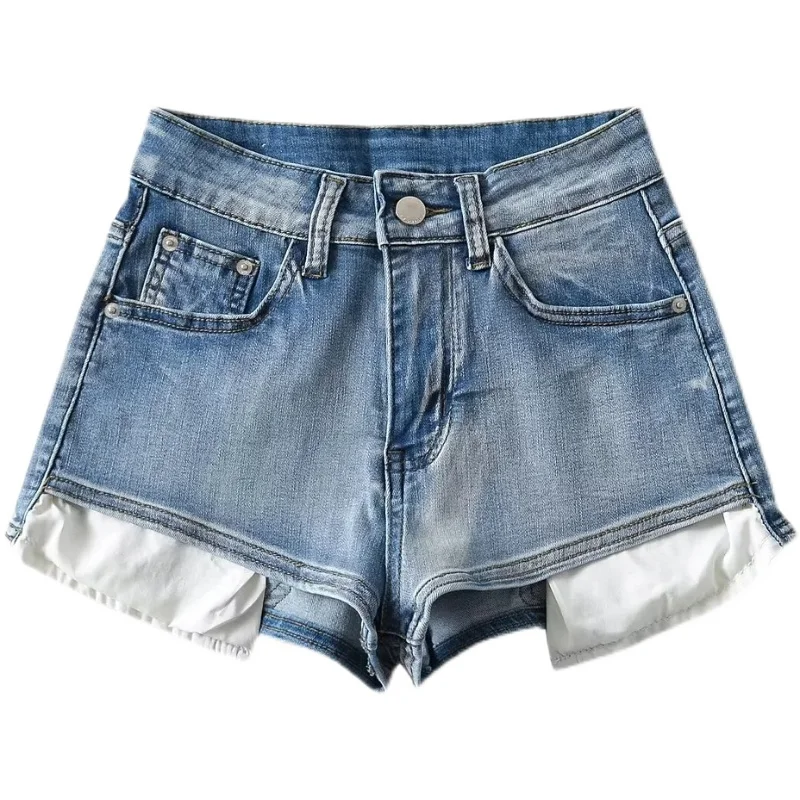 الأمريكية Sle عالية الخصر بسط الدنيم orts المرأة مثير عالية المرونة Bootcut الجينز الصيف العصرية السراويل الساخنة نسيج القطن