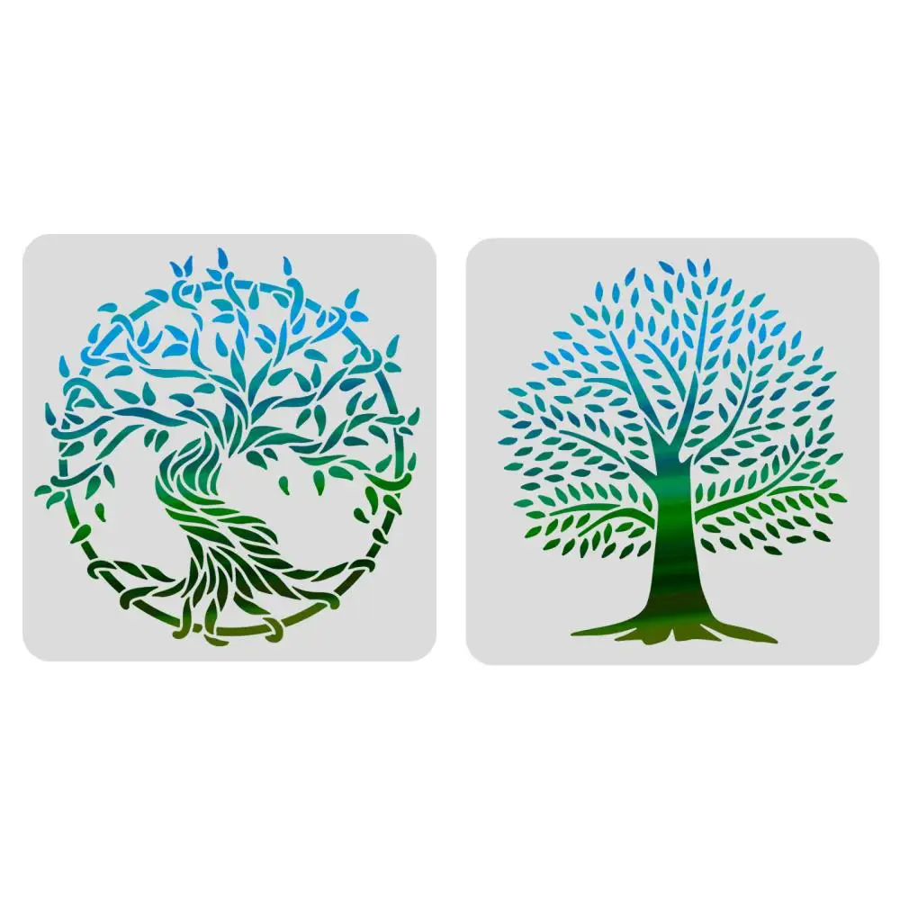 Tree Plastic Drawing Painting Stencils Templates Sets, Square with Tree for Painting on Scrapbook Fabric Tiles Floor Furniture