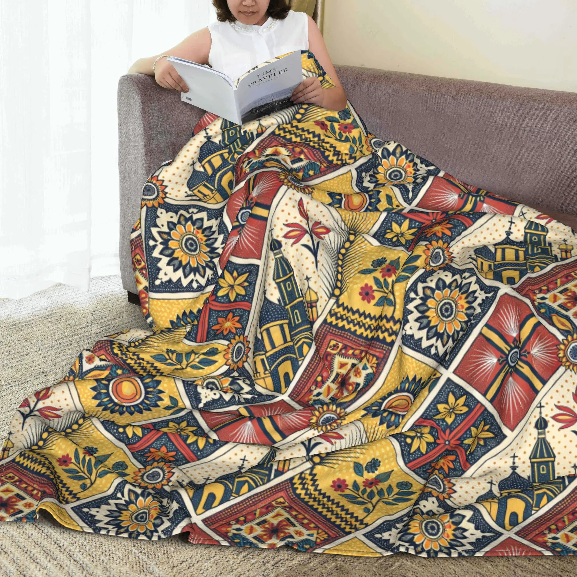 Colorful Folk Art Seamless Pattern Blanket Lightweight Fleece Sofa Throw Blanket for Couch Bedding Travel Throws Bedspread Quilt