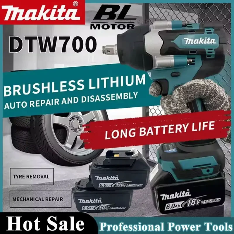 

Makita DTW700 Cordless Impact Wrench 1000N.M Brushless Electric Wrench Screwdriver Large Torque Auto Repair Power Tools