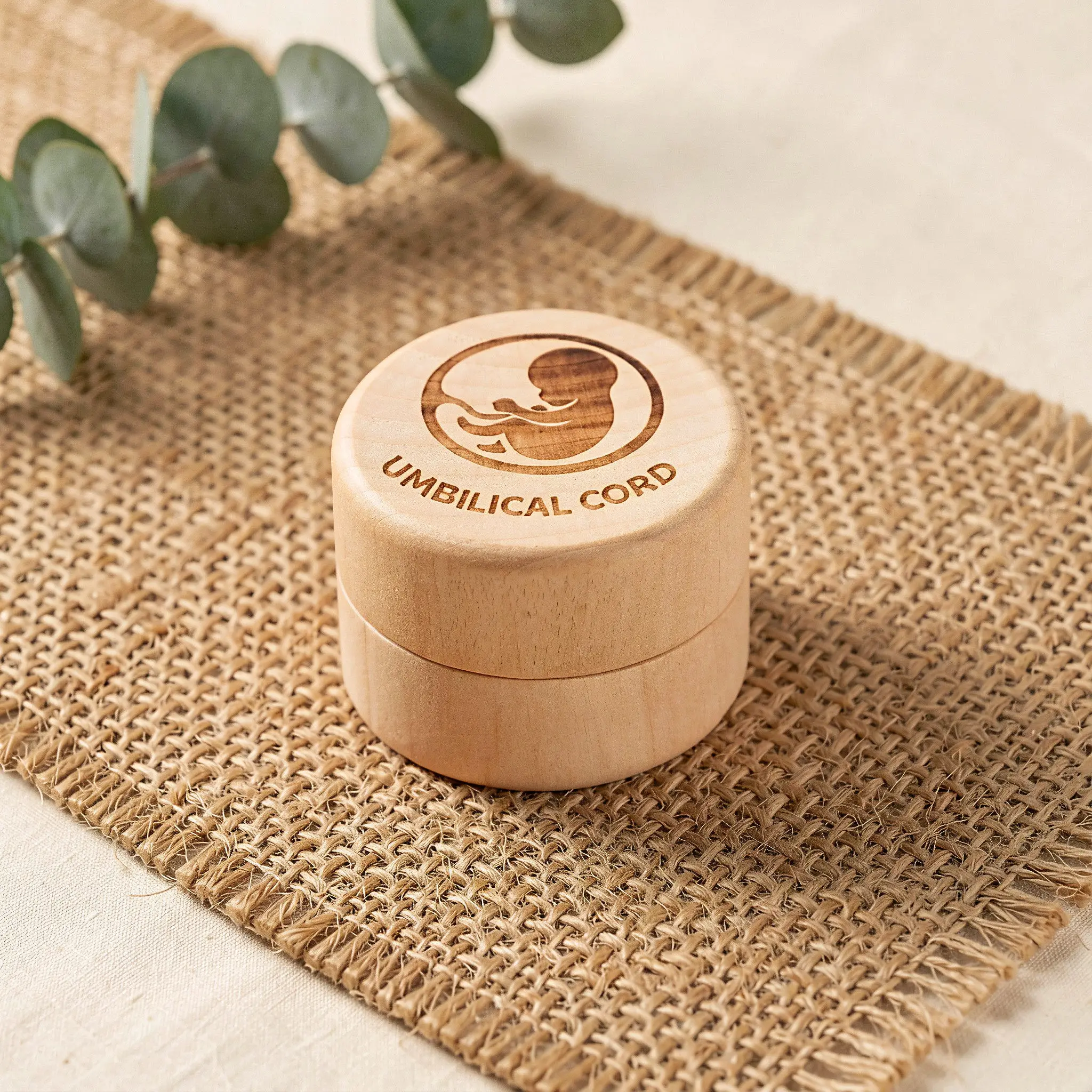 Wooden Baby Umbilical Cord Keepsake Box – Flip Top Baptism & Newborn Memory Storage Organizer