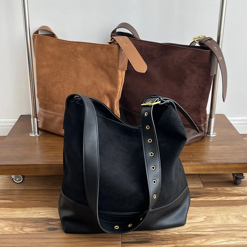 

Новая винтажная замшевая сумка-ведро, большая вместительная повседневная рабочая сумка, женская сумка через плечо