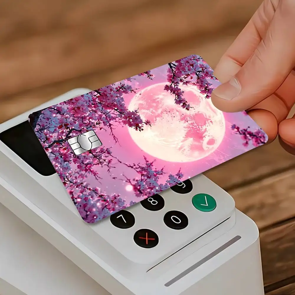 Serene Cherry Blossoms And The Moon Card Skin Stickers Matte Suitable For VISA Card Bus And Subway Contactless IC Cards
