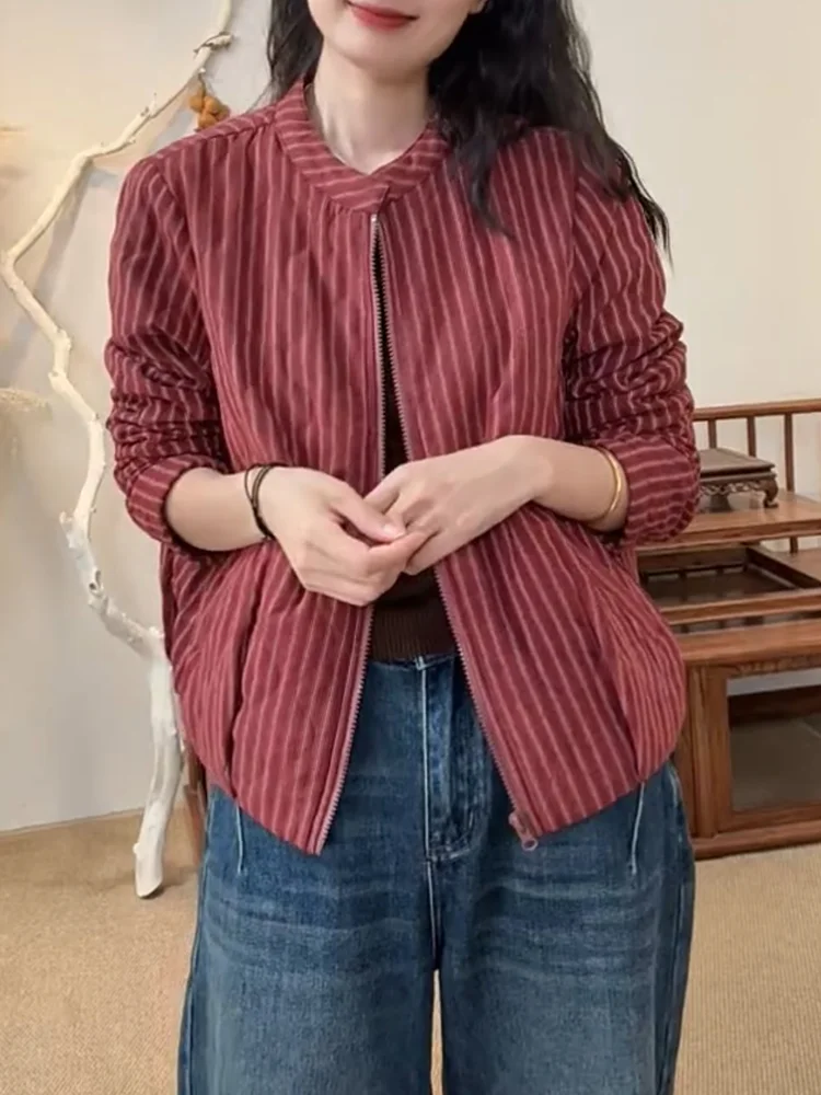 

Korean Sle Loose Fit Striped Zipper Jaet plus Size Versatile Loose Slimming Top for Autumn Season Ladies Faion