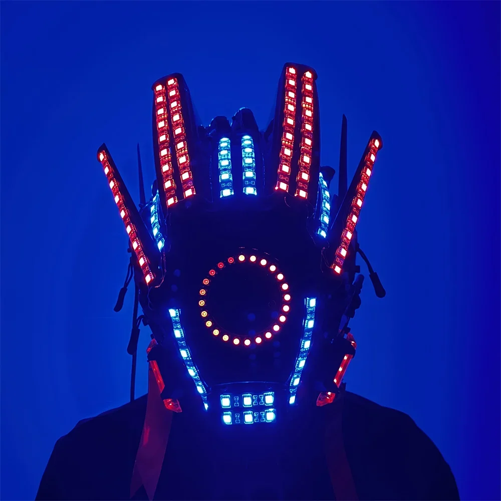 New Design Colorful Remote Led Mask Lighting Stage Show Facemask Jacket Costumes Light Night Riding Signal Helmet