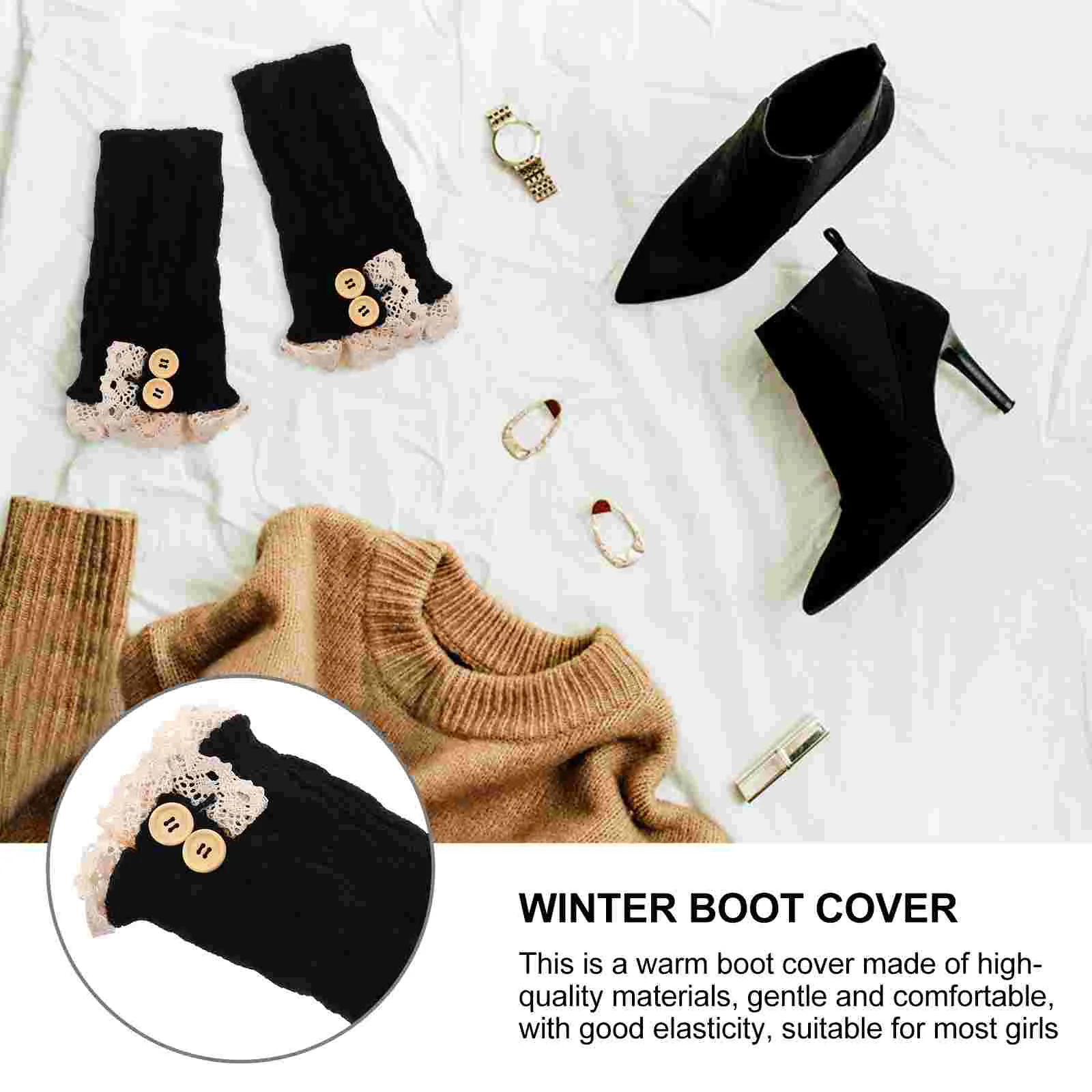 Knitted Tops for Women Women's Boot Covers Cuff Sock Warmer Socks Keep Short Black Leg Warmers Wool