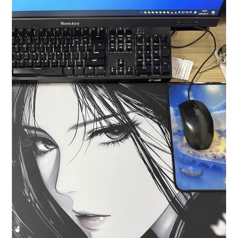 Alas Mouse Premium Black-And-White Line Girl Alas Keyboard Uniseks Bergaya Anime Ketebalan 4Mm dengan Tepi Terkunci Alas Mouse Desktop