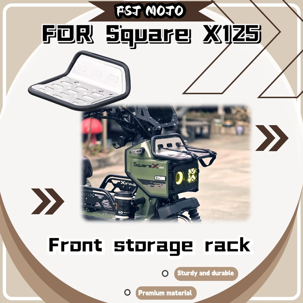 For Square X125 Modified Black Silver Front Cargo Rack Thick Iron Pipe Frame Stainless Steel Panel Head Storage Holder