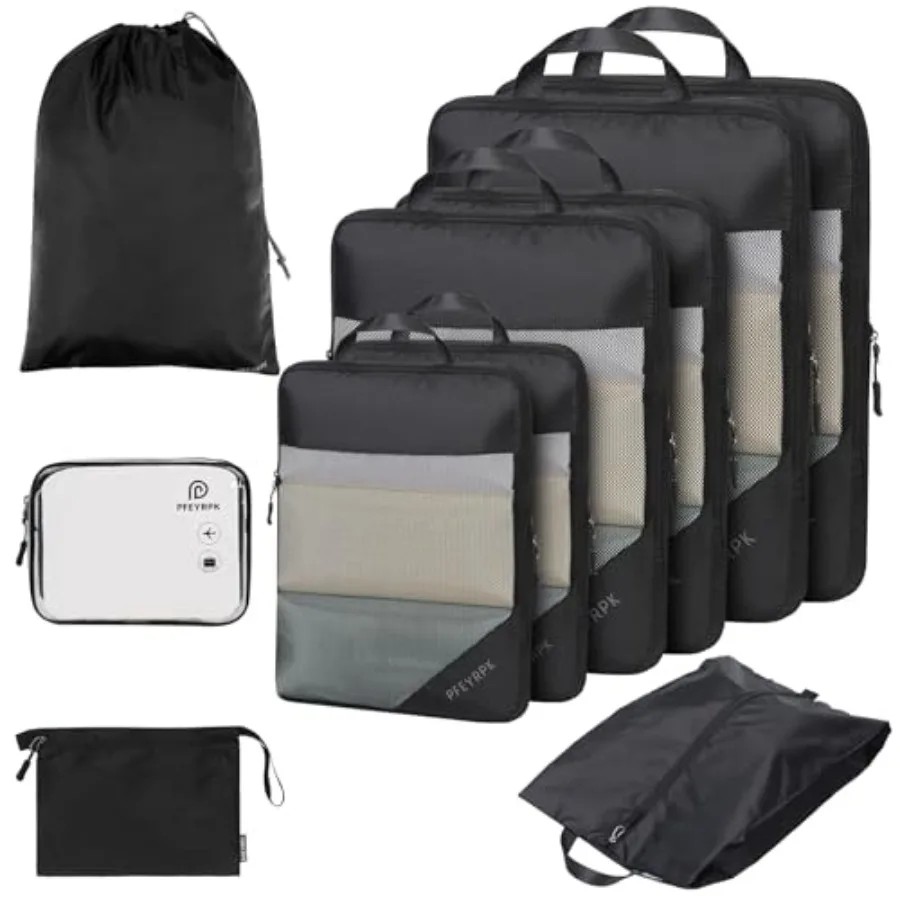 

Легкие компрессионные упаковочные кубики для чемоданов, сжимаемые расширяемые органайзеры для путешествий с прозрачными отделениями для туалетных принадлежностей и