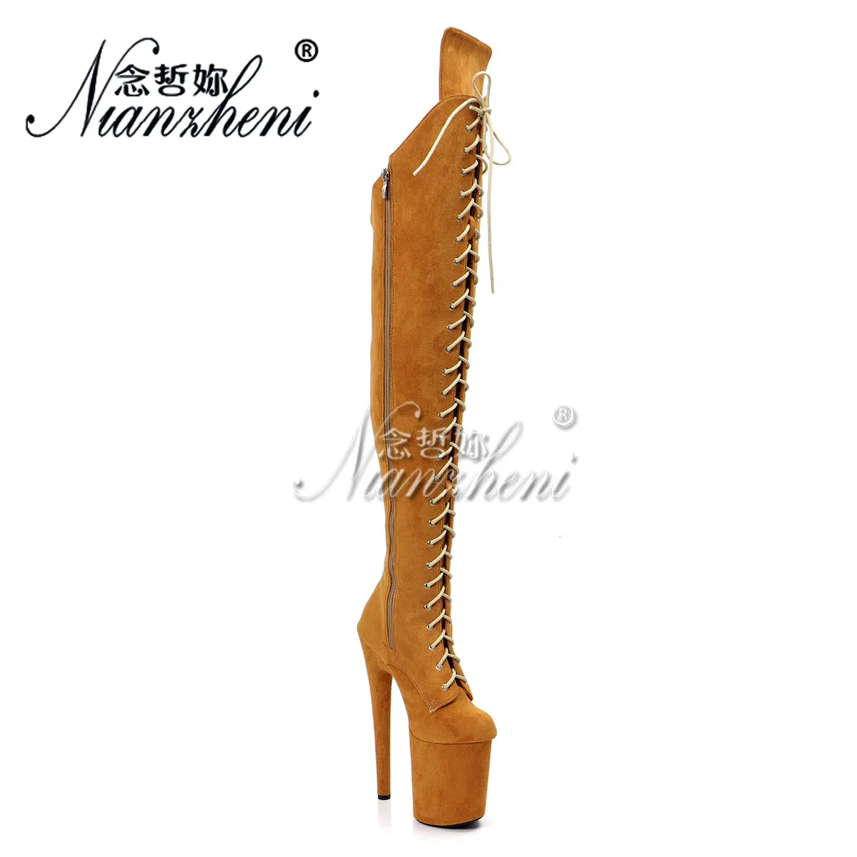 Strip High Heel 20cm Flock Sexy Fetish Exotic Pole Dance Shoes 8Inch Exotic Over The Knee Boots Crossdresser Gothic Nightclub