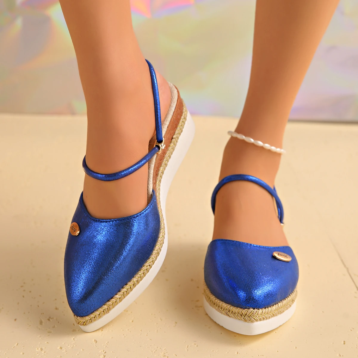 

*Модные новые элегантные женские босоножки на танкетке с круглым носком, хит продаж, летние удобные повседневные тапочки на толстой подошве