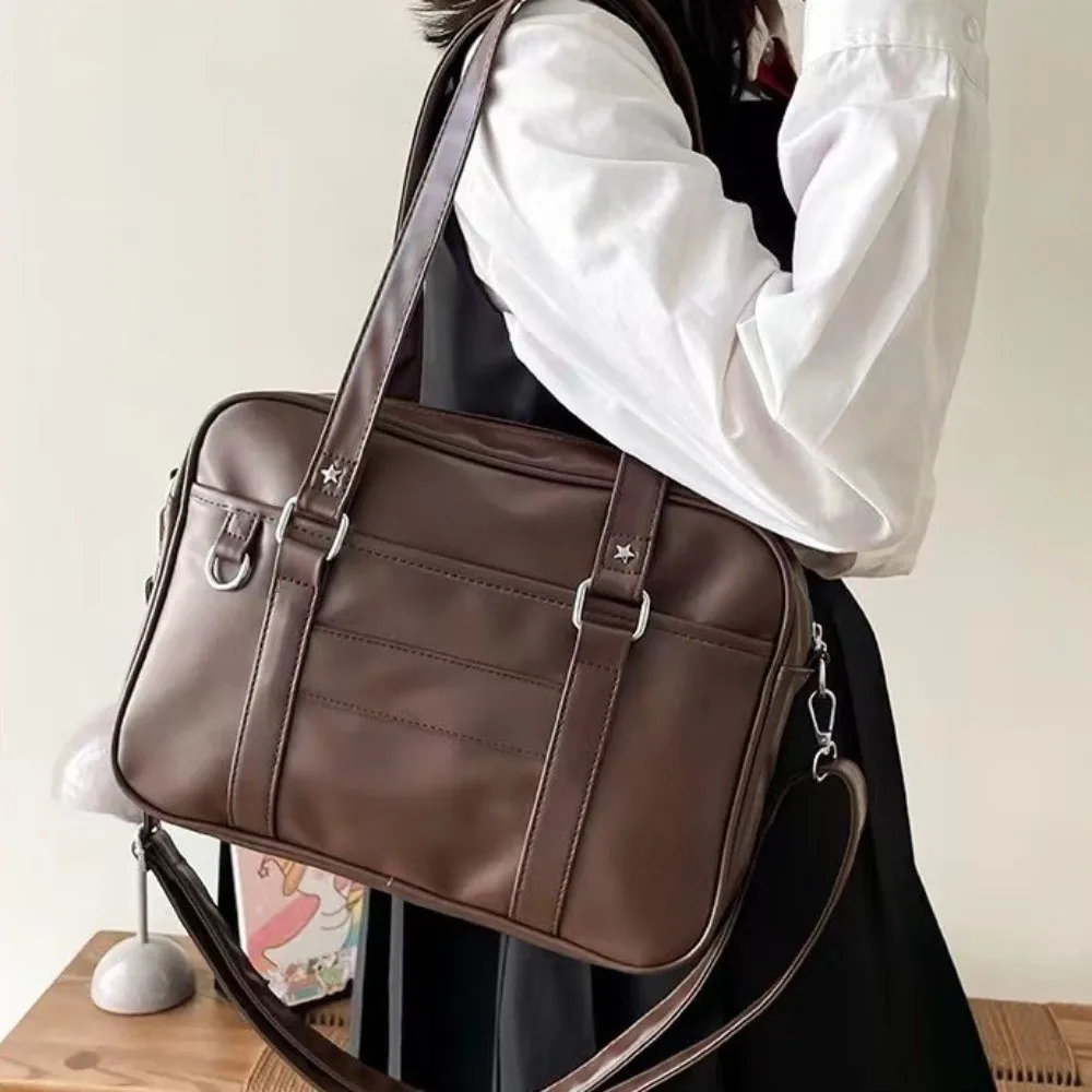 

New PU Leather Jk Shoulder Bag Big Capacity Japanese Style PU Handbag Adjustable Strap Crossbody Bag Student