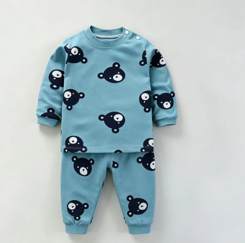 Little Kids Cartoon Animal Print Sleepwear Set Infant 0-4Y Crew Neck Blouse And Jogging Pants Soft Basic Chldren Daily Wear Suit