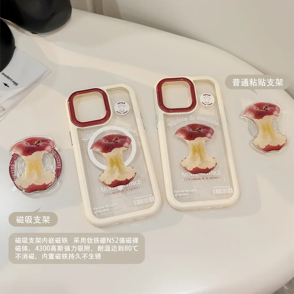 Apple core art Magnetic bracket transparent Phone Case For iPhone 16 15 14 13 12 Pro Max Xr 15 16 Plus Case Cute cartoon Cover