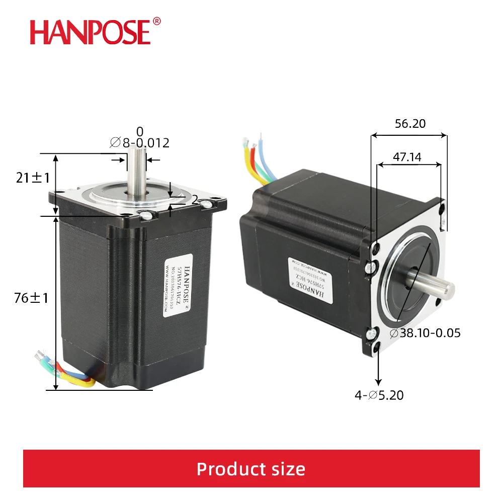 HANPOSE  2.8A 189N.cm 4-lead 76mm 57HS76-CZ 8mm motor Bottom outlet of magnetic hole for CNC milling Nema 23 Stepper Motor