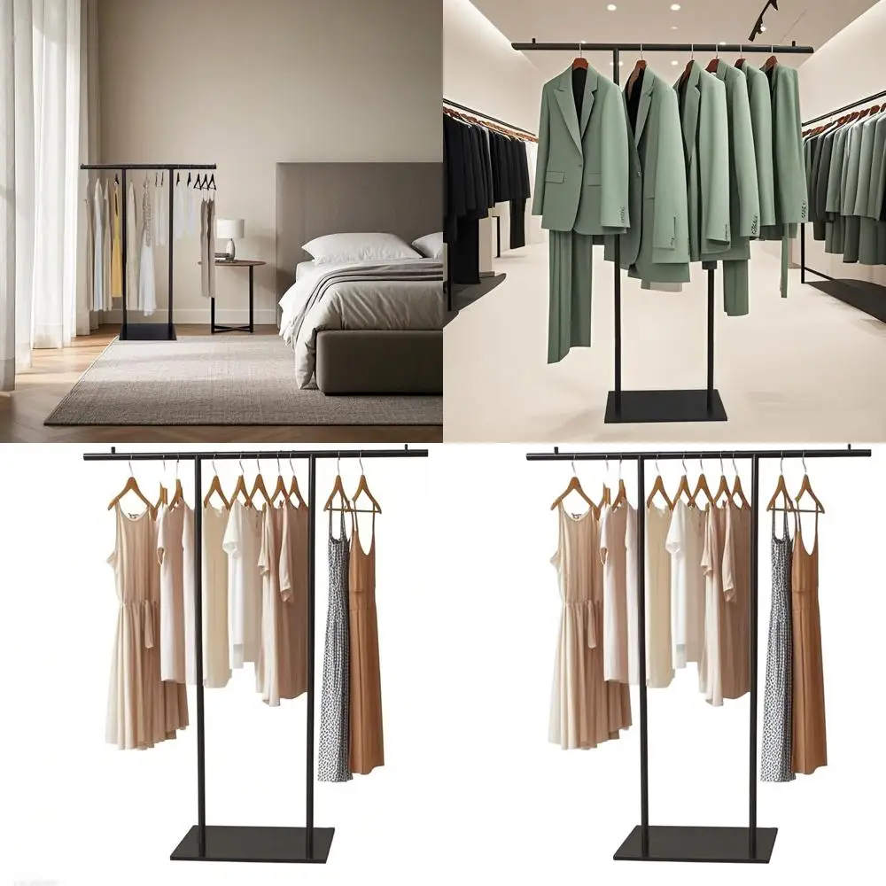 

Черная металлическая напольная вешалка для одежды, органайзер для подвешивания одежды и пальто