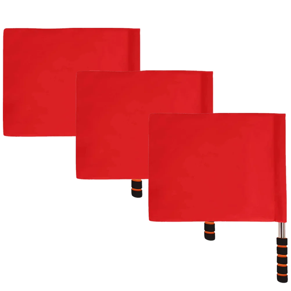 

3 Pcs Referee Flag Soccer Equipment Signal Flags Small Waving Stainless Steel Cloth Red