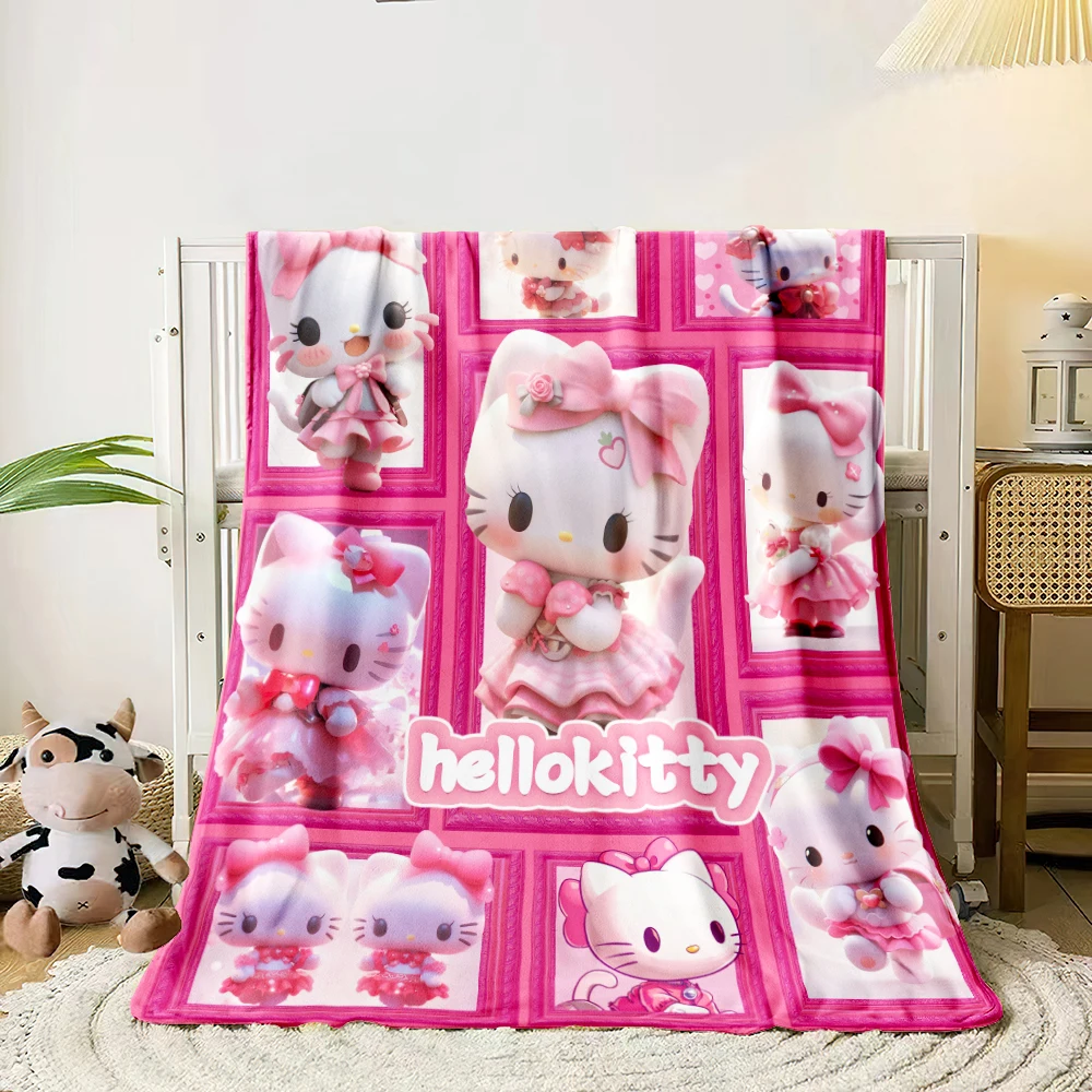 MINISO&Sanrio Hellokitty Cartoon Printed Flannel Throw Camping Blankets for Children Sofa Throw Thin Blanket Modern Fashion Gift