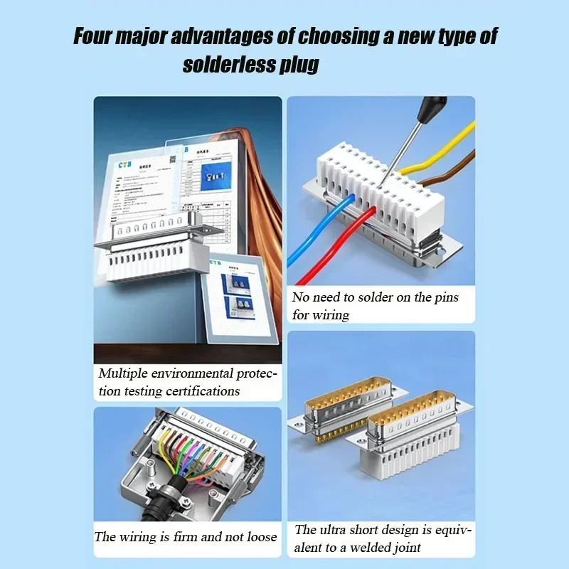 DB25 RS232 Serial Port Plug Metal Shell Connector with Thin Soldering-free Solid 25Pin Solderless Male Female Terminal Blocks