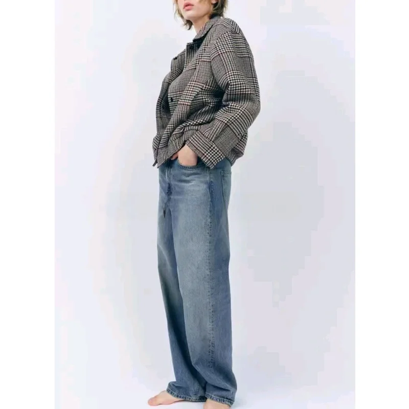 Summer Women's Plaid Pilot Jaet Long Sve Turn-down Collar Outerwear Commute Sle Loose Fit Polyester Fiber Button Closure view 2