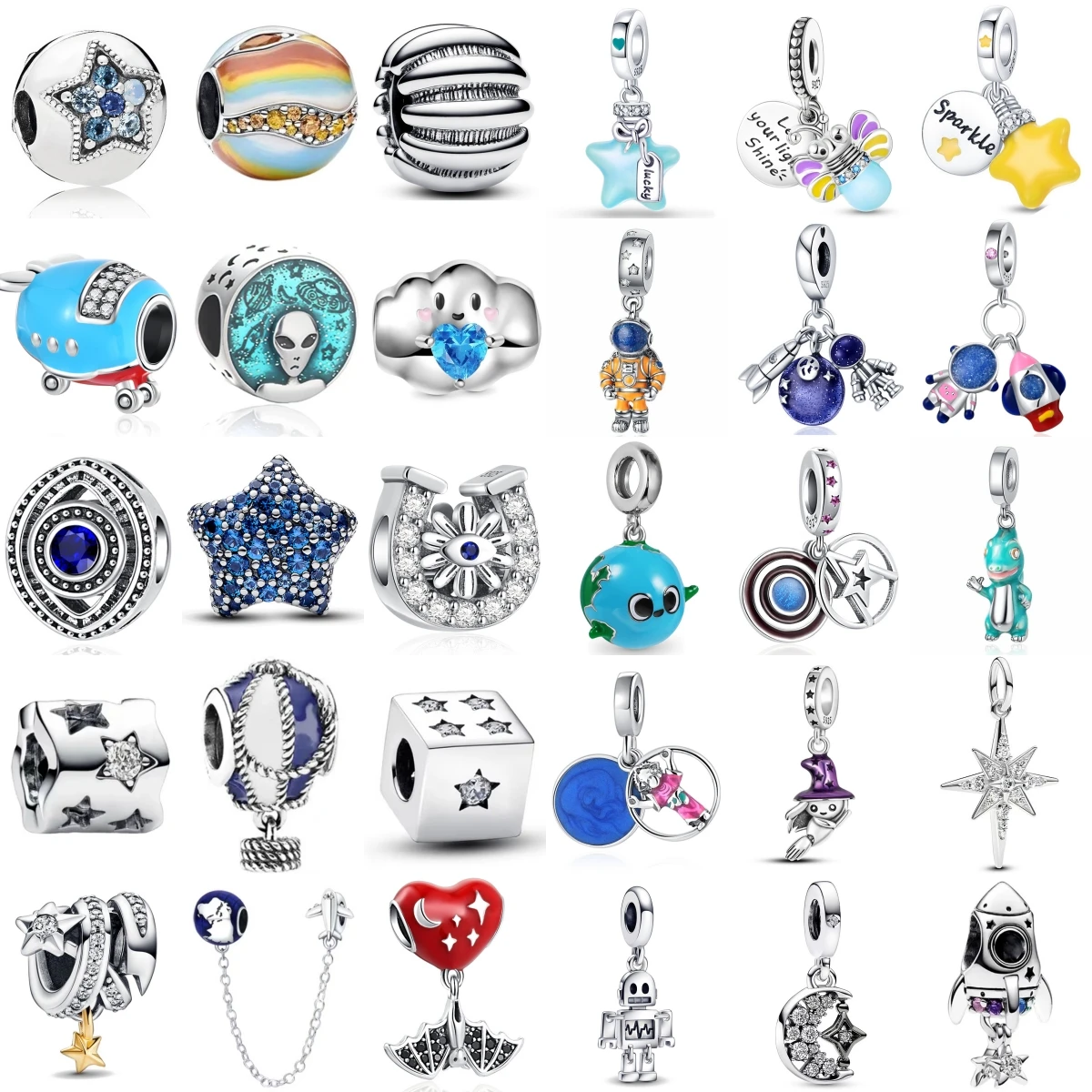 

Fashion Silver Trinkets 925 Starry Sky Astronaut Charm Bead Pandent Fit Original pendant Silver Bracelet DIY Women Jewelry