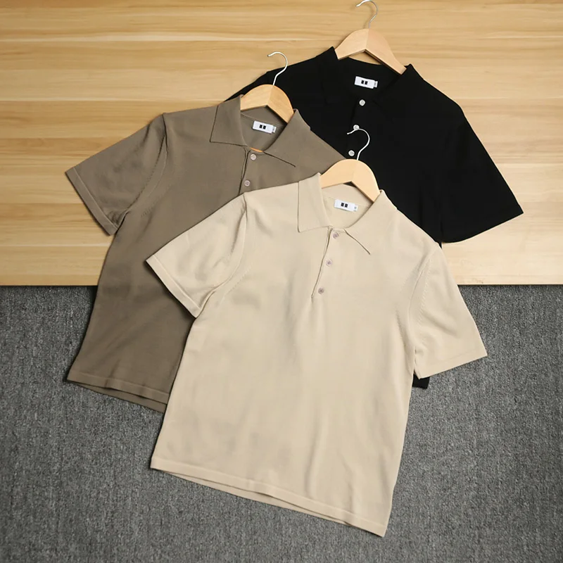 

High-End Feeling Cotton Linen Blend Summer Versatile Casual Knitted irt Men's Turn-down ort Sve Faionable