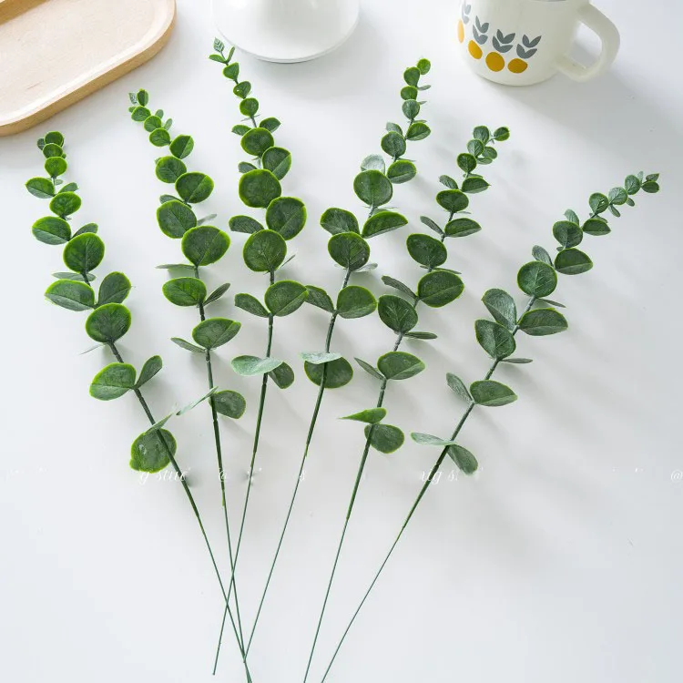 Yannew 12 Stück künstliche Eukalyptus-Stiele, silbernes Dollar-Grün, künstliche Pflanzen für Hochzeitsstrauß, Blumenarrangement, Heimdekoration – Detail 33