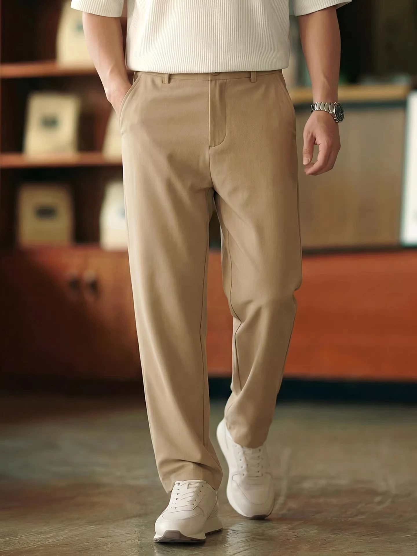 

Loose Fit Men's Casual Pants Wool Drapey Elastic Straight Leg Summer New Sle Youthful Sle Workwear Trousers Breathable