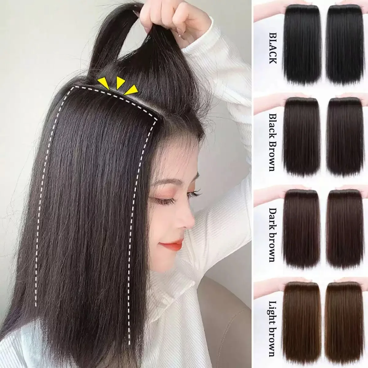 Synthetic Short Straight Pad Invisible Hair Extension Lining of Hair Top Side Cover Hairpiece for Women