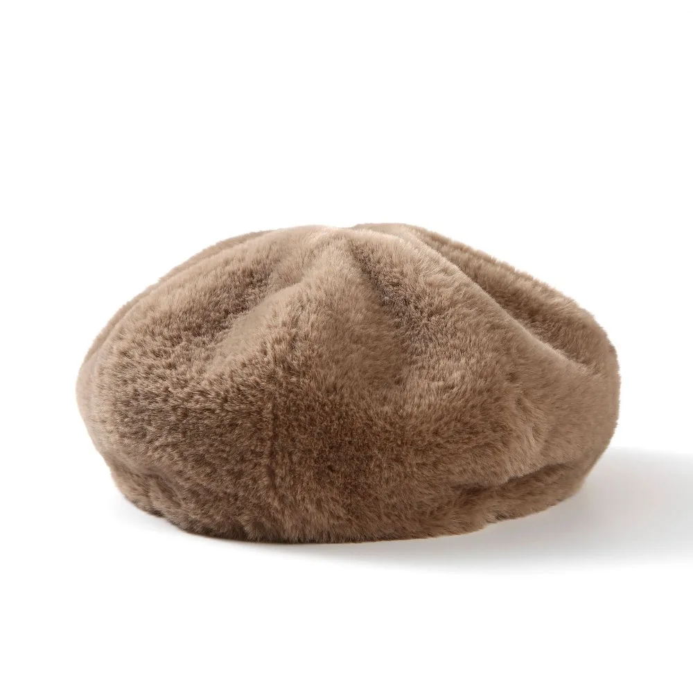 

Fashion Keep Warm Women Berets Plush Solid Color British Beanie Hat Korean Style Octagonal Hat Winter