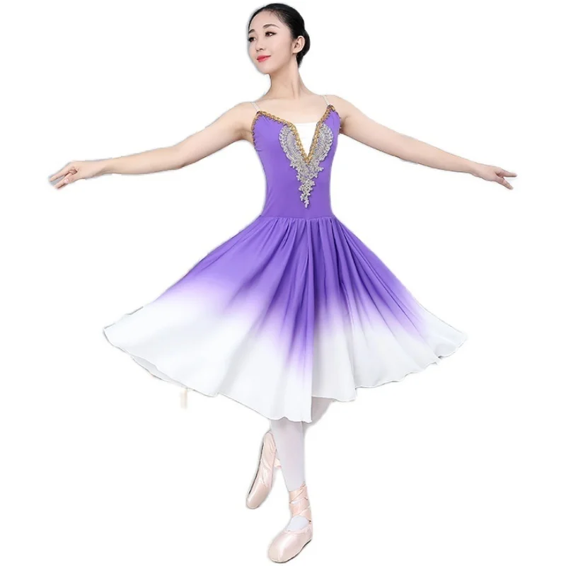 Robe tutu de ballet longue pour femmes, jupes de pratique de fête, olympiques de danse à la mode, vêtements pour adultes et enfants, couleur dégradée, haute qualité