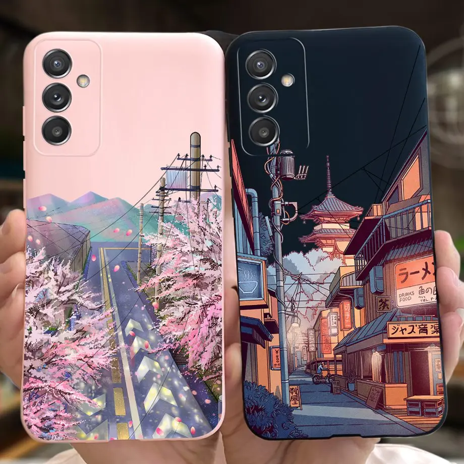 For Samsung Galaxy A82 Case Matte Silicone Soft Coque Camera Protection Back Cover For Samsung Quantum 2 Cover Black Cat Cartoon
