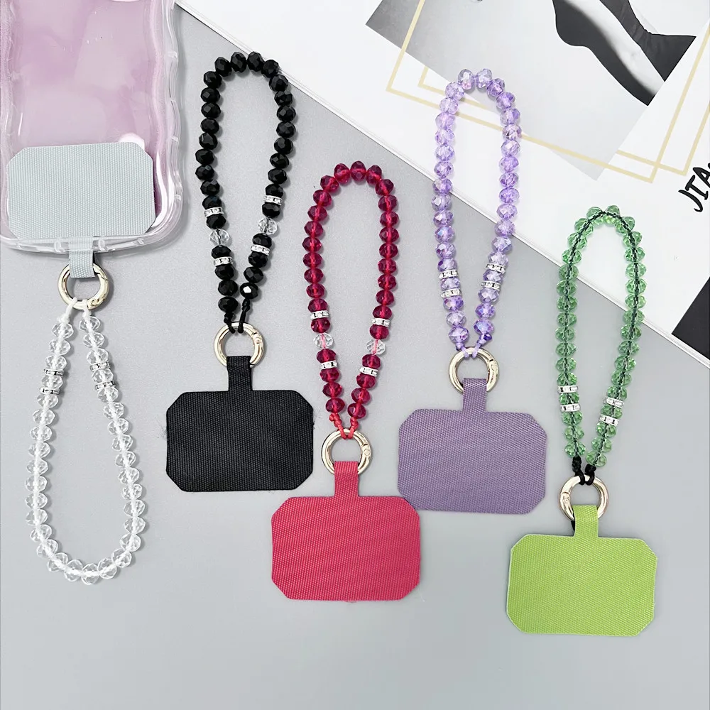 Cordão de Celular Little Fresh com Contas Coloridas de Cristal e Diamante, Corrente Curta para Pulso, Clipe Anti-Perda para Uso Externo, Compatível com Todas as Capas de Celular