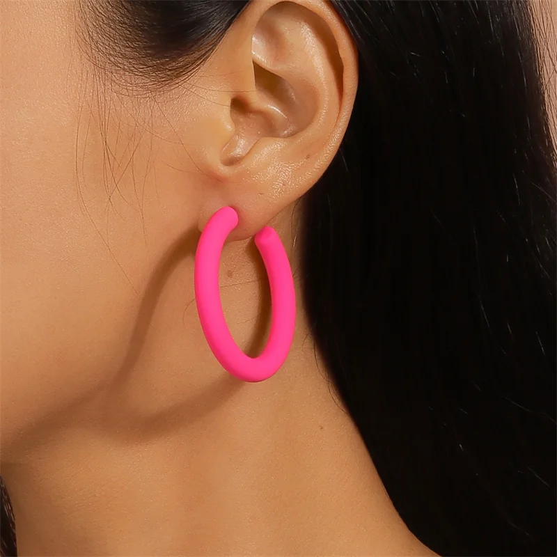 Aihua Koreanische Einfache Große Runde Hoop Ohrringe Für Frauen Bunte Geometrische Kunststoff Übertrieben Ohrring Trendy Ohrringe Schmuck – Detail 4