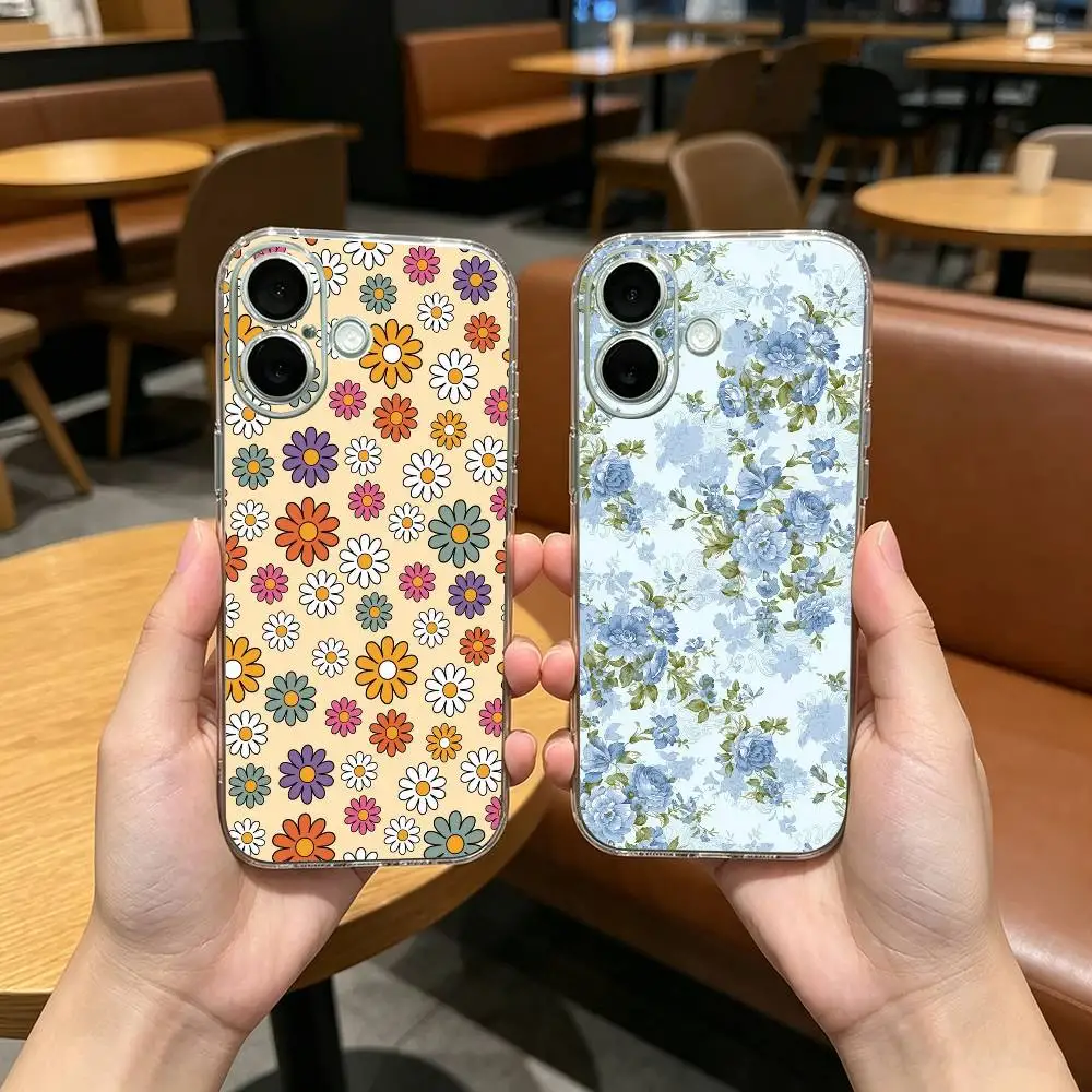 

flower all-over print art Phone Case For iPhone 17 16 15 14 13 12 11 Mini Pro Max Plus Transparent Shockproof Cover