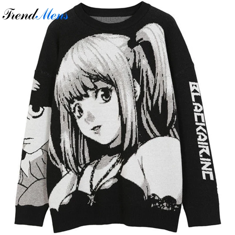 

Anime Girl Oversized Sweater Men Hip Hop Streetwear Knitted Sweater 2021 Autumn Vintage Retro Japanese Style Harajuku Pullover