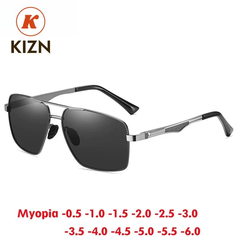 

KIZN Retro Optics Polarized Myopia Sunglasses Fashion Women Men Metal Frame UV400 Driving Prescription Glasses -0.50 to -6.0