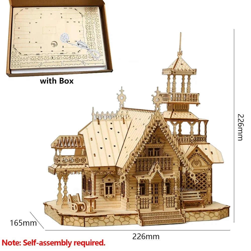DIY Villa 3D Houten Model Kit met Licht Kasteel Puzzels Montage Speelgoed Kind Volwassen DIY Model Kits Bureau Decoratie voor Cadeau