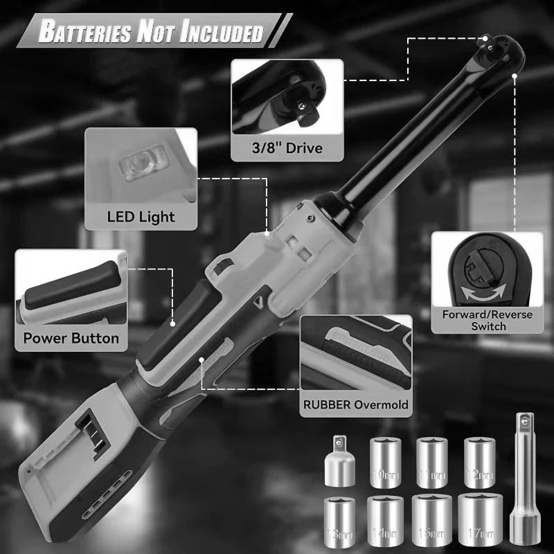 Cordless Ratchet Wrench Upgraded Extended Head Removal Screw 3/8" Electric Driver Tools For Dewal/Makita/Milwaukee 18V Battery view 2