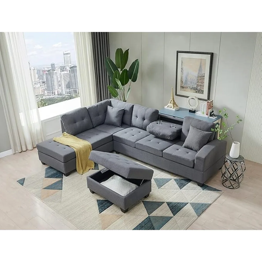 

sofas Sectional,LShape Modular Storage & Chaise,Comfy Oversized Corner Sofa Cup Holder,Fabric Living Room Furniture Couch Sets,