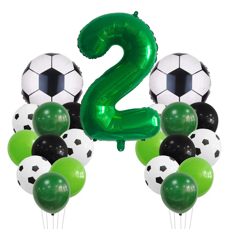 21Pcs Aluminum film Football Balloons Birthday Party Decorations Kids Boy Green Number Ball Soccer Party Supplies