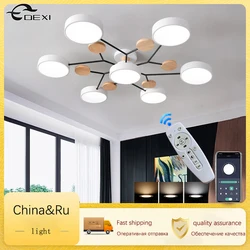 Nordic Living Room Bedroom Ceiling Lamp Dining Hall Study Wooden Droplight Children's Room Decoration Lighting LED 3 Color Light