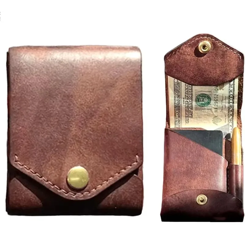 Multifunctional Compact Wallet Handmade Leather Wallet Small Slim Compact Credit Card Wallet Portable Genuine Leather Coin Purse