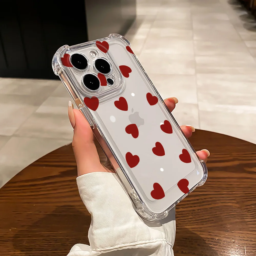 

Luxury Shockproof Transparent Phone Cases for iPhone 15 14 13 12 11 Pro Max Mini XR XSMax 7 8 Plus SE Love Heart Hard Back Coque